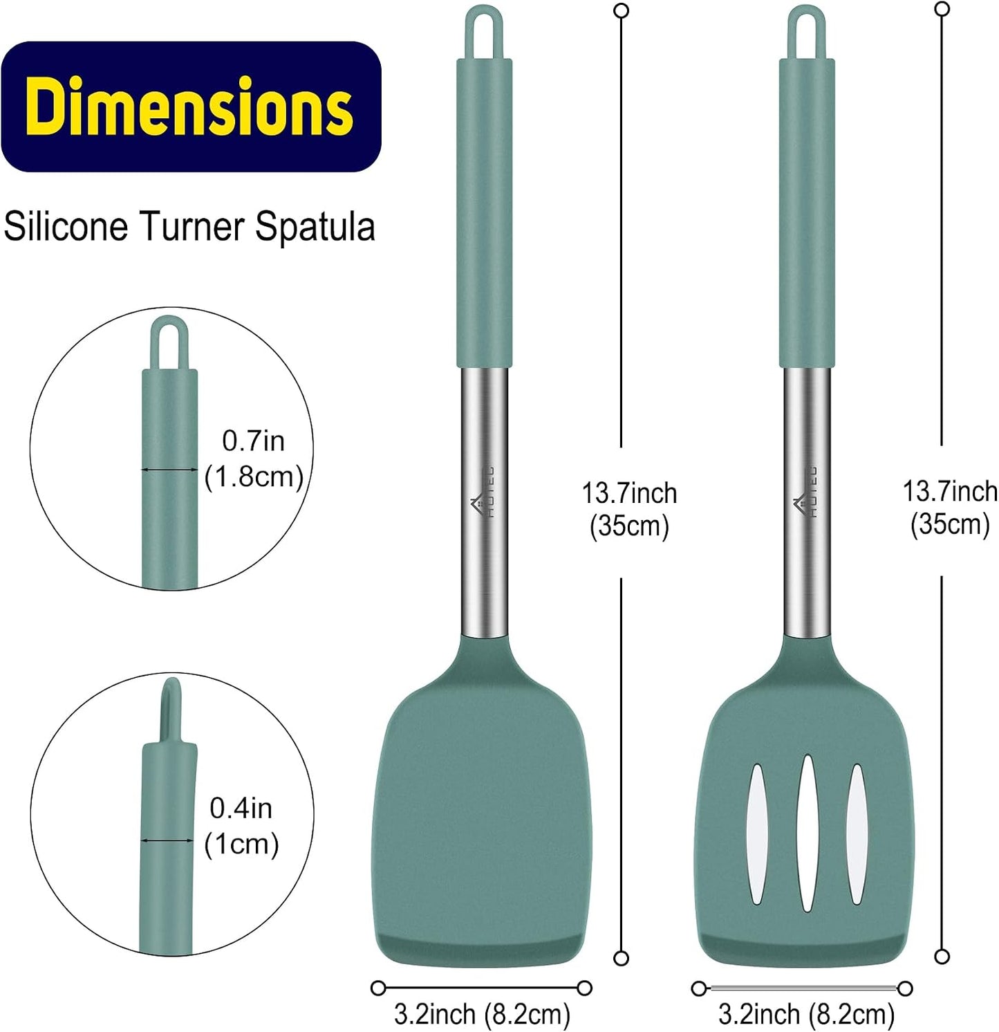 HOTEC Silicone Spatula Set of 2 Heat-Resistant 600°F & BPA-Free Kitchen SaptulaTurner with Stainless Steel Handles, Slotted & Solid Spatulas for Nonstick Cookware, 13.7 Inch, Classic Blue