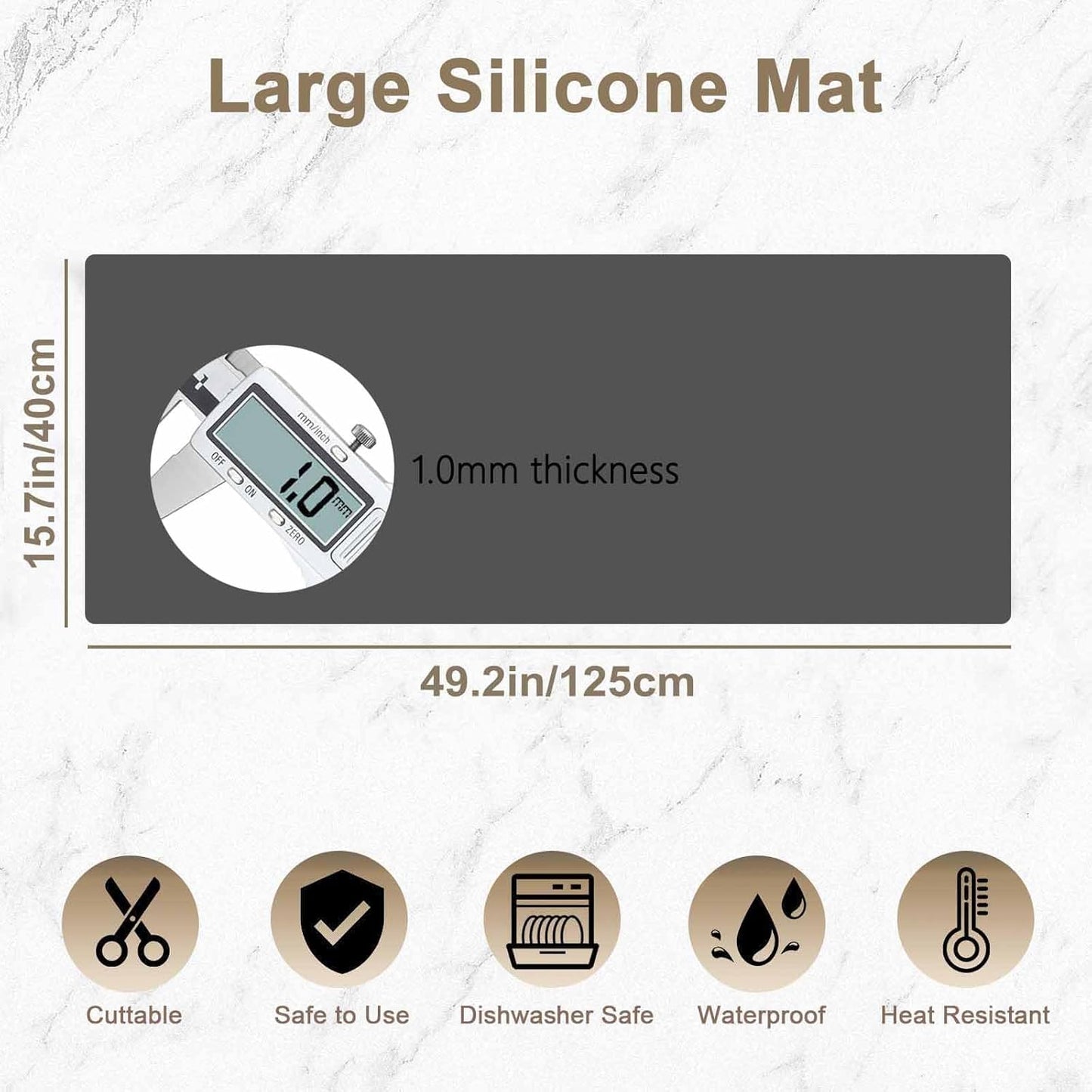 47.2"x23.6"(120cmx60cm) Large Silicone Mat for Kitchen Counter, Non-Slip Heat Resistant Countertop Protector, Waterproof Multipurpose Mat for Kitchen Island, Black