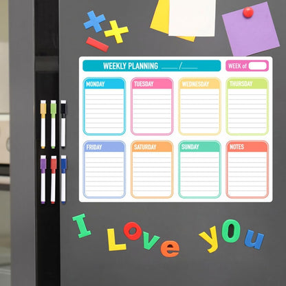 NUOBESTY 1set Magnetic Dry Erase Weekly Meal Planner Board Reusable Fridge Calendar for Easy Organization Includes Cups Towel for Home Office Use