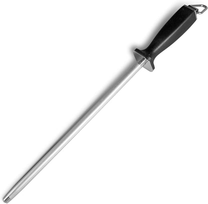 12-Inch Knife Sharpening Rod, Fine Carbon Honing Steel, Black Handle
