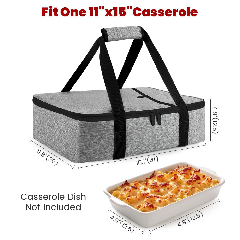 Bodaon Insulated Casserole Carrier Bag, Fits 9x13 and 11x15 Inch Baking Dish with Lid, Casserole Carriers for Hot or Cold Food for Transport, Thermal Lasagna Potluck Warmer Travel Tote, Black
