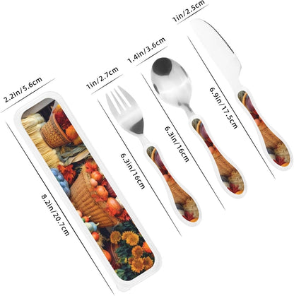 3-Piece Kids Silverware Set With Storage Case, Stainless Steel Reusable Children Safe Knife Spoon Fork Set Blue Active Girl Running Sunset Children Flatware Set For Kids Lunch Box - Colors A