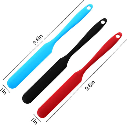【6 Pack】Silicone Jar Spatula,Cake Cream Butter Spatulas,Icing Spatula,Sourdough Spatula with Long Handle, Jar Scraper Spatula (Black,Red,Orange,Blue,Green,Purple)