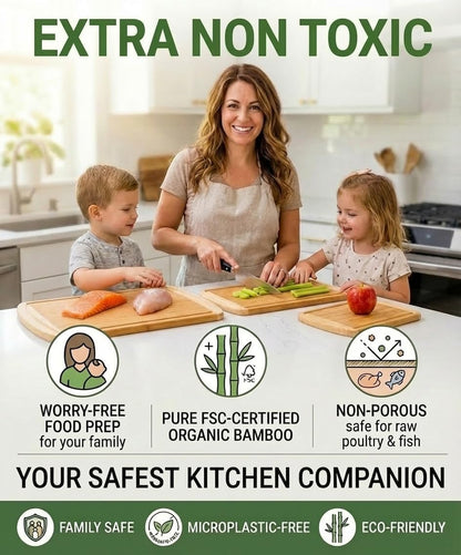 Greener Chef Luxury Wood Cutting Board 3-Piece Set with Vertical Grain Strength Technology - Extra Large Bamboo Cutting Boards for Kitchen with Deep Juice Grooves for Chopping - Lifetime Replacements