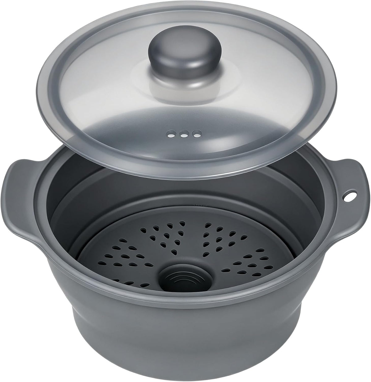 Collapsible Silicone Microwave Vegetable Steamer with Removable Steam Rack,42oz Heat-Resistant Cooker with Steam Holes,Easy to Store Freezer Dishwasher Safe,BPA Free (Grey)