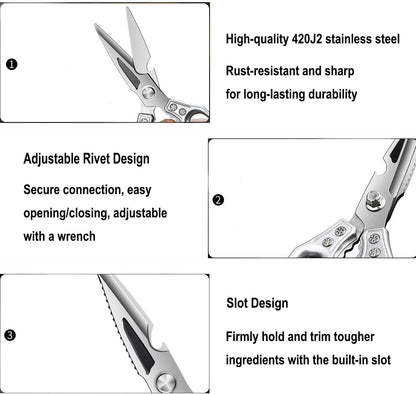 Heavy Duty Kitchen Scissors - 3.0mm Thickened Professional Stainless Steel Blades, All-Purpose Dishwasher Safe Meat & Poultry Shears for Cutting Chicken Bones, Food Prep