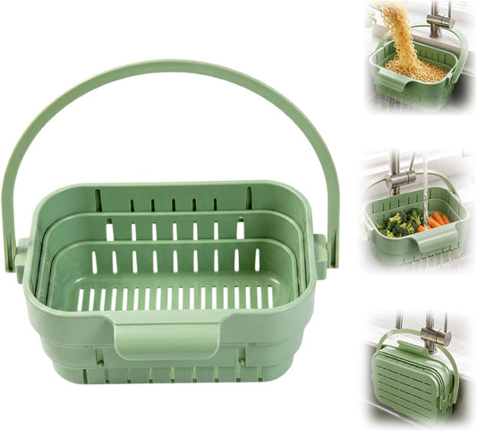 Foldable Hanging Sink Drain Basket,2026 Upgrade Sink Strainer Basket,No-drill removable sink filter basket for food scraps,produce rinsing,leftover draining and daily cleanup (Green)