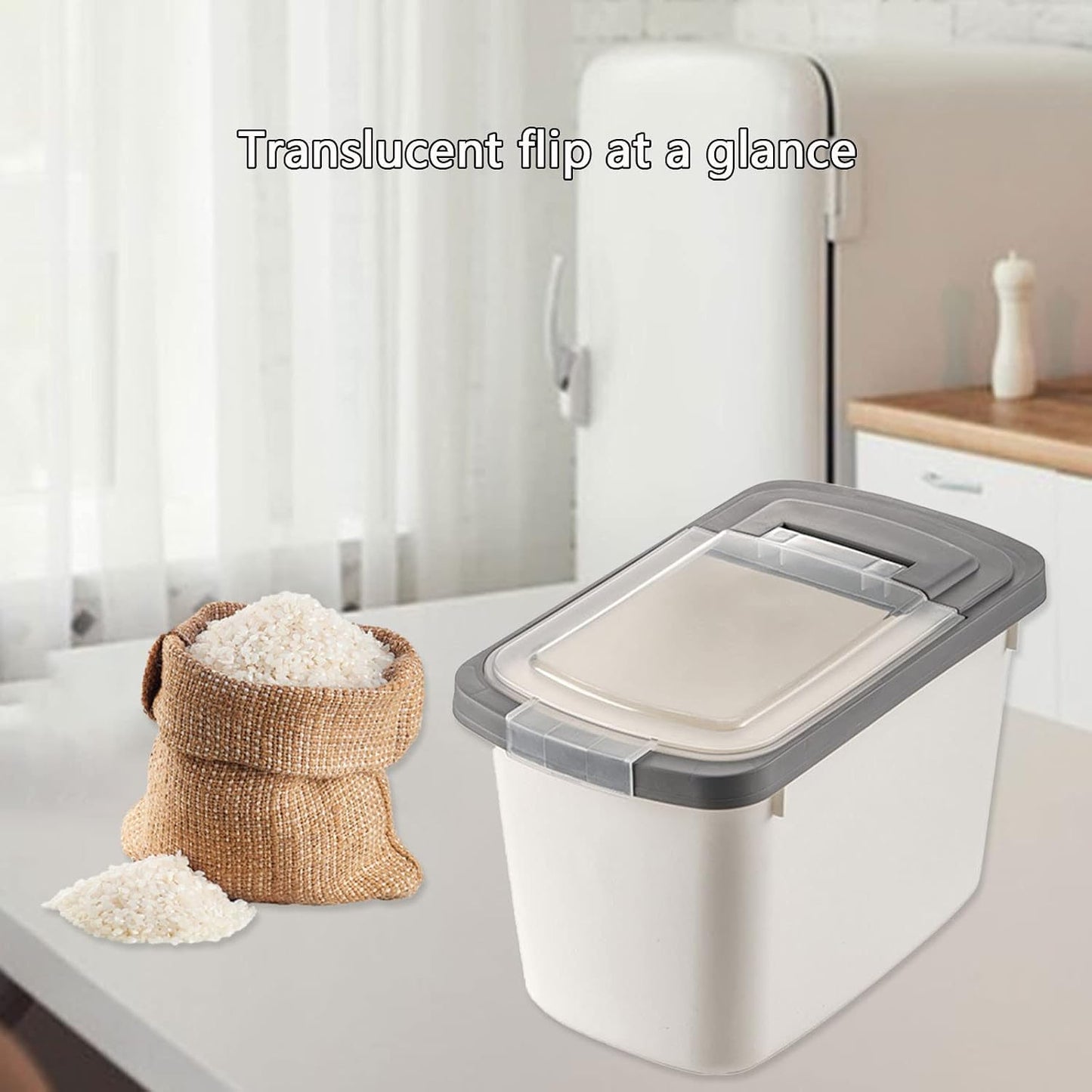 Food Storage Containers With Lids, Airtight Rice Dispenser, Large Capacity Storage Bins, BPA Free Plastic Sealed Holder Bin Dispenser, Pet Food Container, Rice Bucket for Cereal Grain Flour (white)