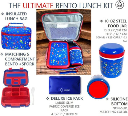 Bento Box with Stainless Steel Thermo, Insulated Lunch Bag, Ice Pack Set for Kids - 5 Compartments, Lunches or Snack Container for Girls, Toddlers Daycare Pre-School, Kindergarten Purple Unicorn