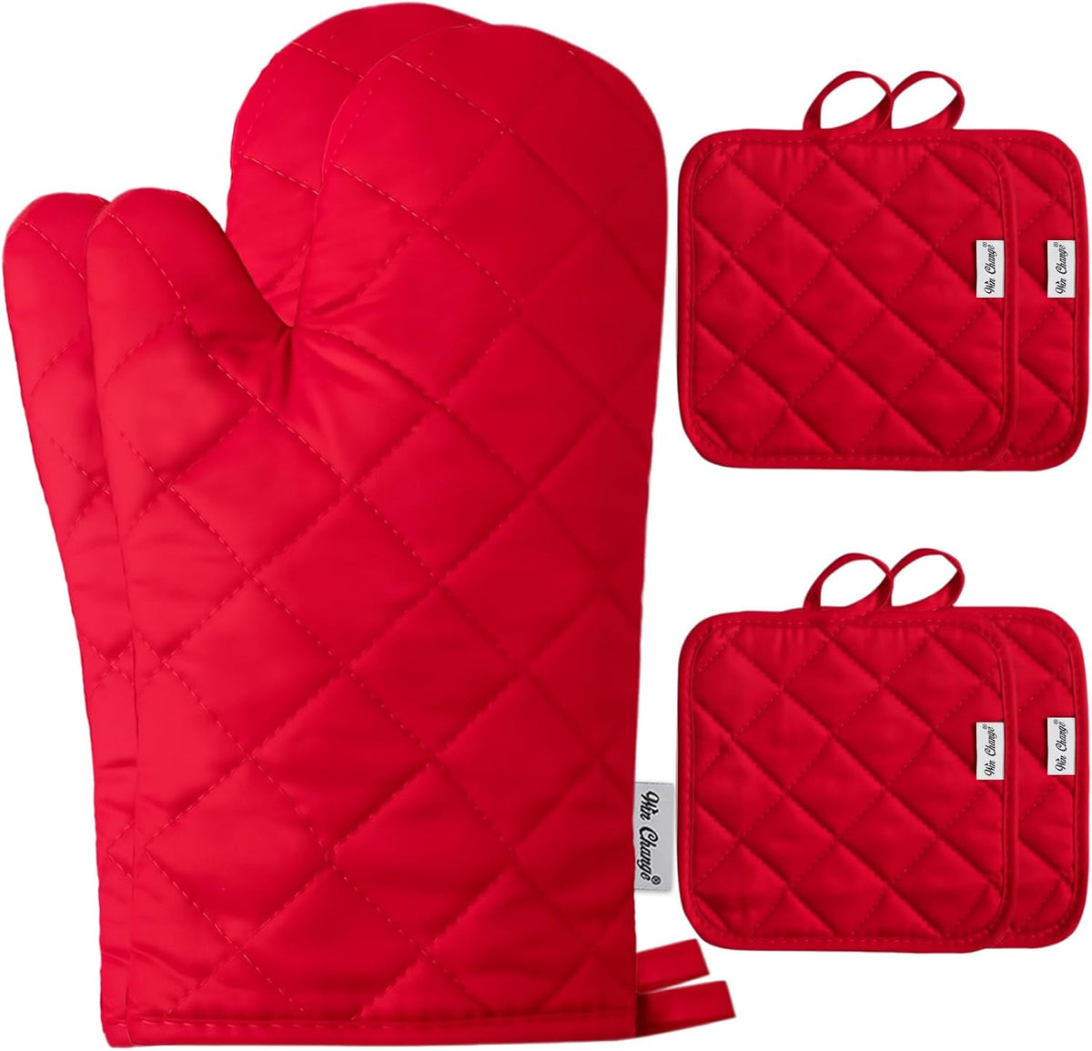 Oven Mitts and Pot Holders Sets,6 Pcs Oven Mitts and Potholders with Recycled Cotton High Heat Resistant Extra Thick Long Oven Mitts for Cooking(Black)