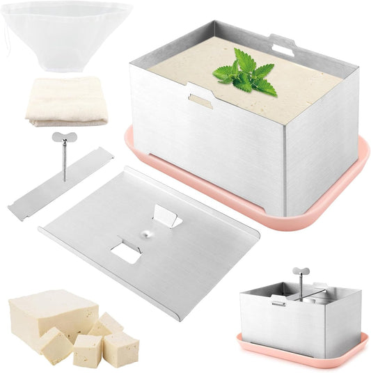 304 Stainless Steel Tofu Press Kit w/Drip Tray, Press Towel, Draining Bag