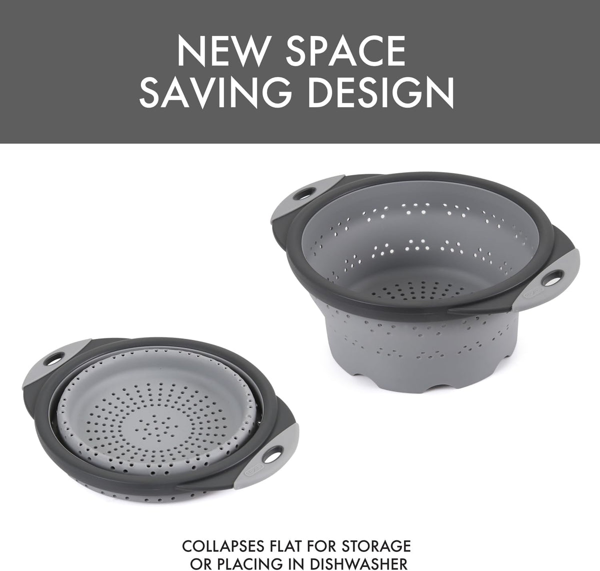 Dexas 10" Collapsible Silicone Colander in Cream, Kitchen Strainer with Handles, 15.1 Cup Capacity | BPA-Free, Heat-Resistant, Space-Saving Kitchen Tool