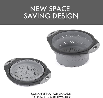 Dexas 10" Collapsible Silicone Colander in Cream, Kitchen Strainer with Handles, 15.1 Cup Capacity | BPA-Free, Heat-Resistant, Space-Saving Kitchen Tool
