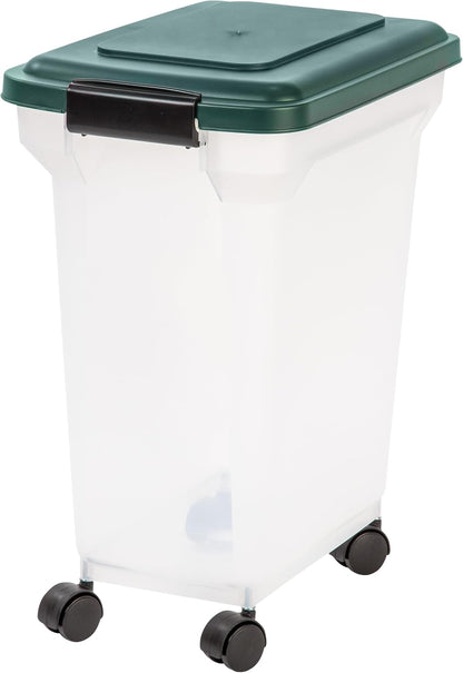 IRIS USA Remington Dog Food Storage Container, 30 lbs, 11 lbs, Airtight, Stackable, Wheels, Food Storage, Treat Box, 2-Cup Scoop