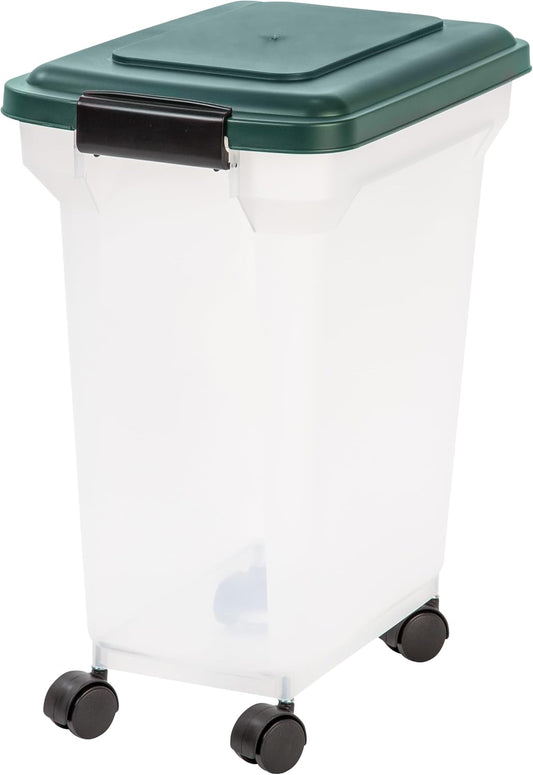 IRIS USA Remington Dog Food Storage Container, 30 lbs, 11 lbs, Airtight, Stackable, Wheels, Food Storage, Treat Box, 2-Cup Scoop