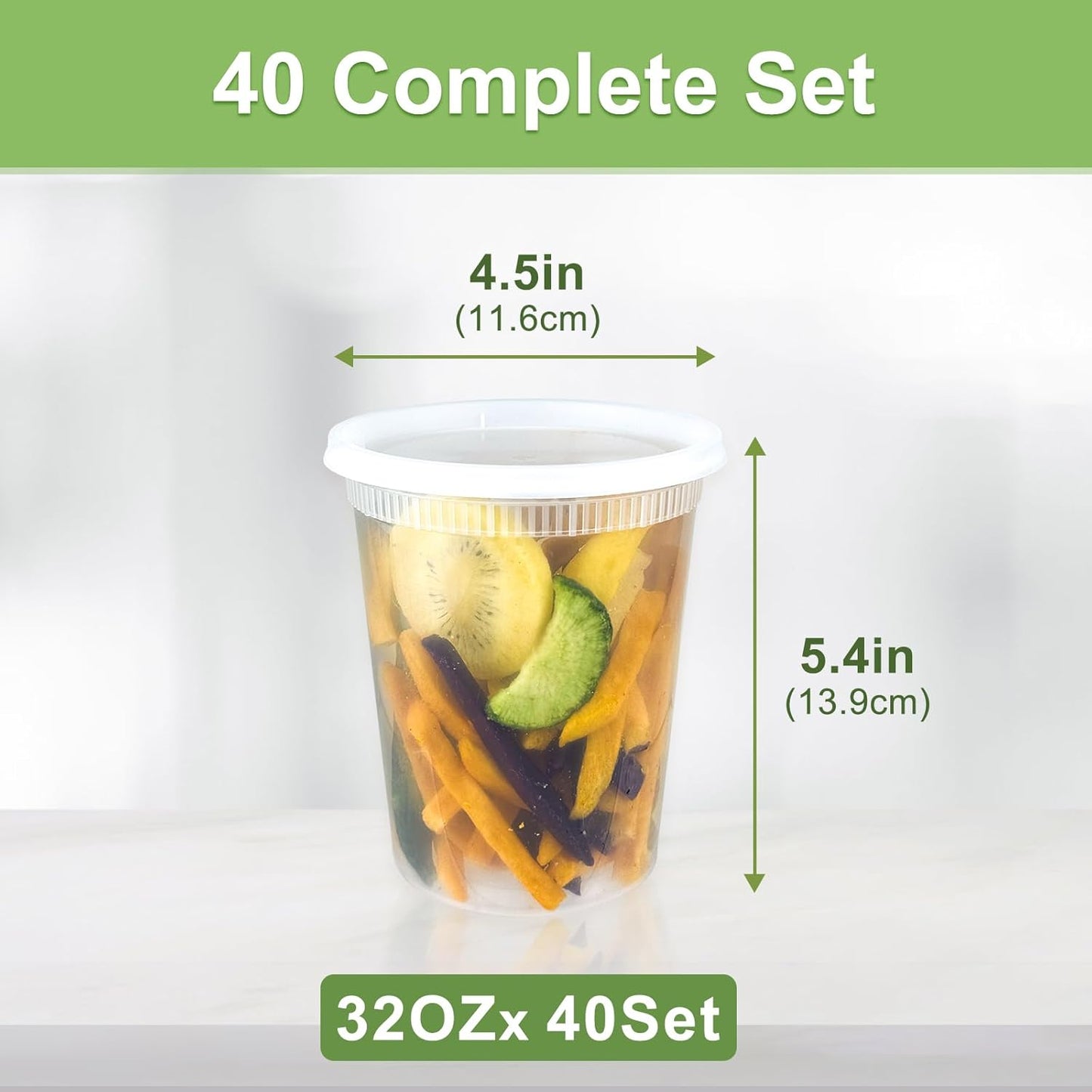 Dipoo 60 Sets (120-Piece) Deli Containers with Lids, 32/16/8 oz X 20 Set Each, Leak-Proof & BPA Free Airtight Takeout Plastic Food Storage Containers for Soup, Freezer/Microwave/Dishwasher Safe
