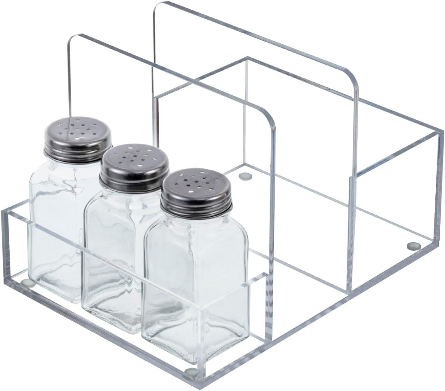 MyGift 2-in-1 Acrylic Napkin Holder with Salt and Pepper Shakers, Metal Vintage Scrollwork Dinner Table Paper Towel Condiment Holder with Rustic Solid Wood Base (Premium Clear Acrylic)