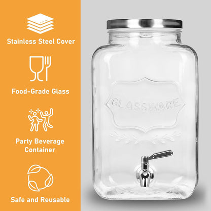 Bululuo Glass Drinks Dispenser for Parties, 2 Gallon Beverage Dispenser with Stand for Juice and Iced Tea, Water Jug Dispenser for Lemonade, Party Essential Beverage Pitcher with Spout