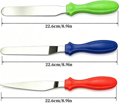 BoAn 3-Piece Stainless Steel Cake Decorating Spatulas with Straight, Offset & Tapered Blades, Small Frosting Spatula Set with Non-Slip Handle for Baking, Pastry, Cookie & Cake Decorating