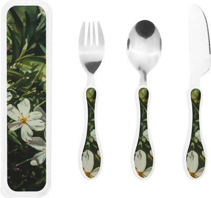 3-Piece Kids Silverware Set With Storage Case, Stainless Steel Reusable Children Safe Knife Spoon Fork Set Shih Tzu Dog Children Flatware Set For Kids Lunch Box