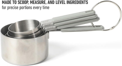 Calphalon Prime Measuring Cups, Kitchen Measurement Cup, 4-Piece Stainless Steel Kitchen Measuring Cup with Navy Silicone Handle Accurate, Durable for Dry and Liquid Ingredients