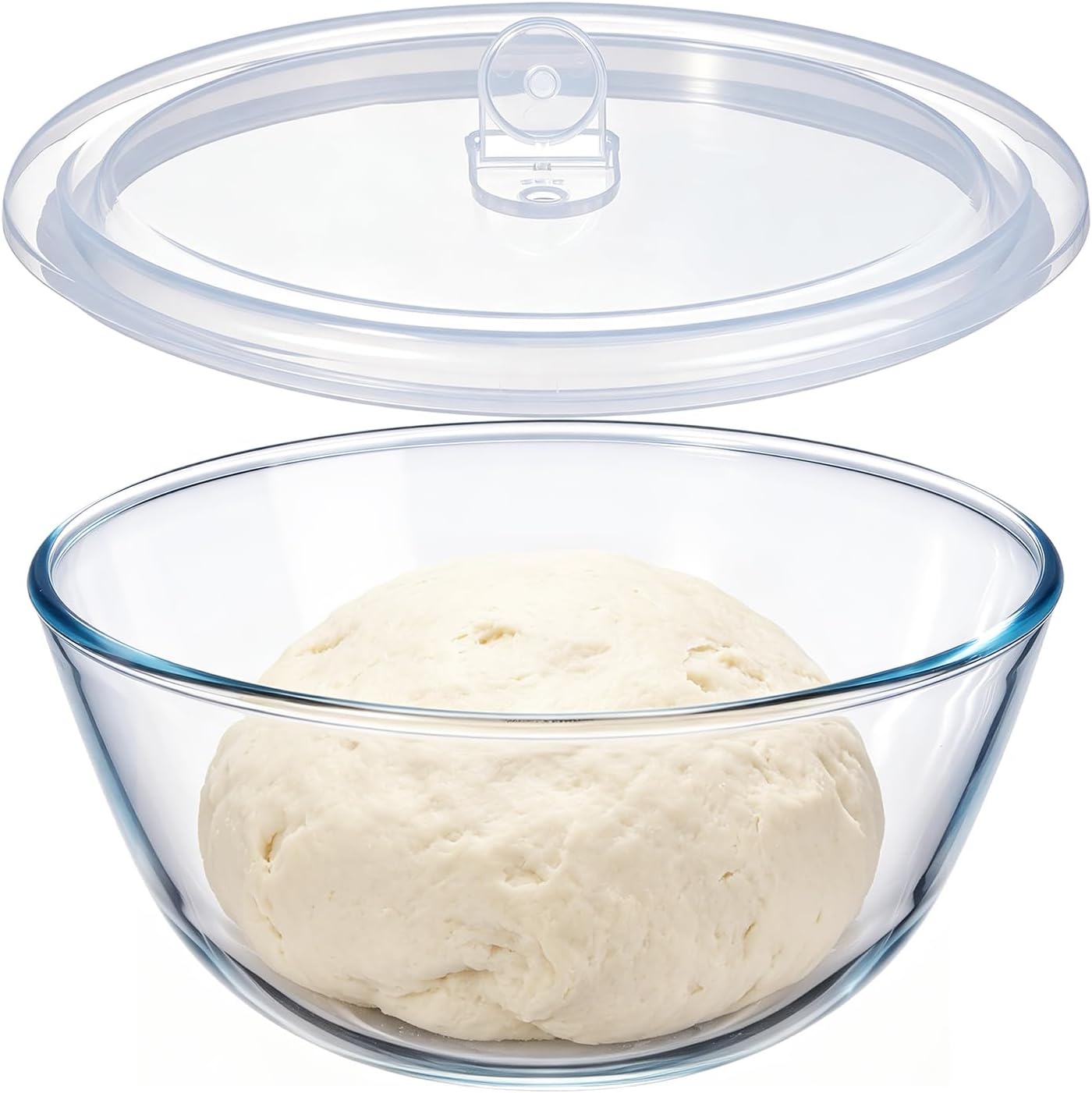 E-far Glass Mixing Bowl with Airtight Lid, 4.8QT Large Clear Glass Bowl for Salad, Sourdough Bread Making, Prep, Serving, Storage, Non-toxic & Leak-proof, Microwave, Dishwasher, Oven & Fridge Safe