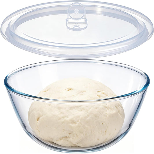 E-far Glass Mixing Bowl with Airtight Lid, 4.8QT Large Clear Glass Bowl for Salad, Sourdough Bread Making, Prep, Serving, Storage, Non-toxic & Leak-proof, Microwave, Dishwasher, Oven & Fridge Safe