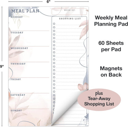 Global Printed Products 8.5" x 11" Horizontal Meal Planning Pad, 60-Sheets, Soft Pink Floral
