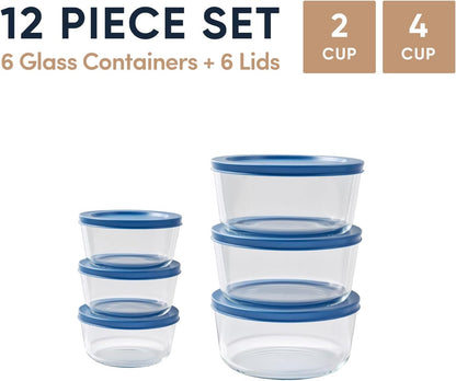 6-Piece Glass Food Storage Containers Set (3 Containers + 3 BPA-Free Lids) | 2-Cup, Leakproof | Microwave, Freezer, Oven & Dishwasher Safe | Ideal for Meal Prep & Pantry Organization, Pistachio