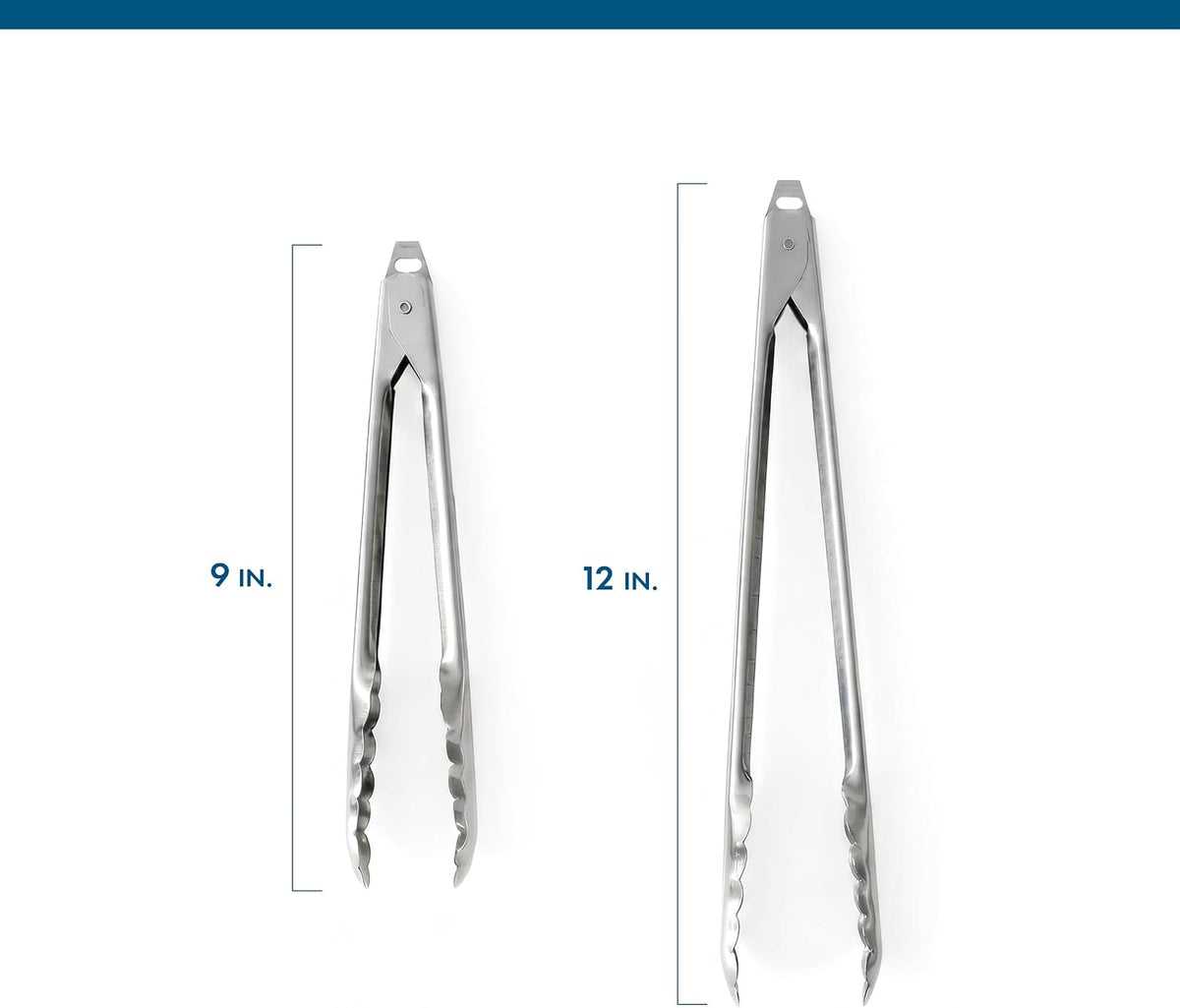 EDLUND Tongs (7", 9", 12", 16") for Cooking – Stainless Steel Kitchen Tongs, 7", 9", 12" and 16" Scalloped Serving Tongs with Locks, Heavy Duty, Commercial Grade, Made in USA