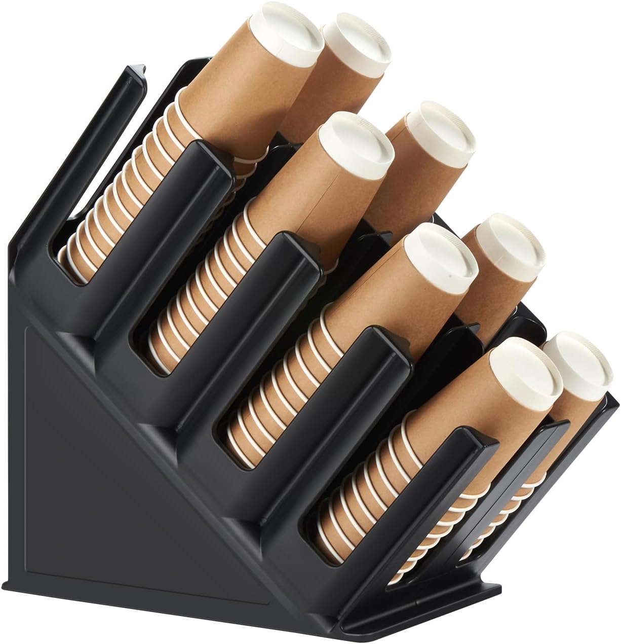CURTA Paper Cup and Lid Holder, Disposable Paper Cup Dispenser 4 Compartment Coffee Cup and Lid Storage Organizer Holder for Countertop Coffee Station Bar Restaurant Breakroom