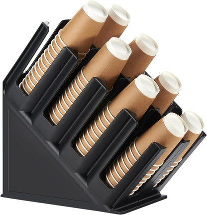 CURTA Paper Cup and Lid Holder, Disposable Paper Cup Dispenser 4 Compartment Coffee Cup and Lid Storage Organizer Holder for Countertop Coffee Station Bar Restaurant Breakroom