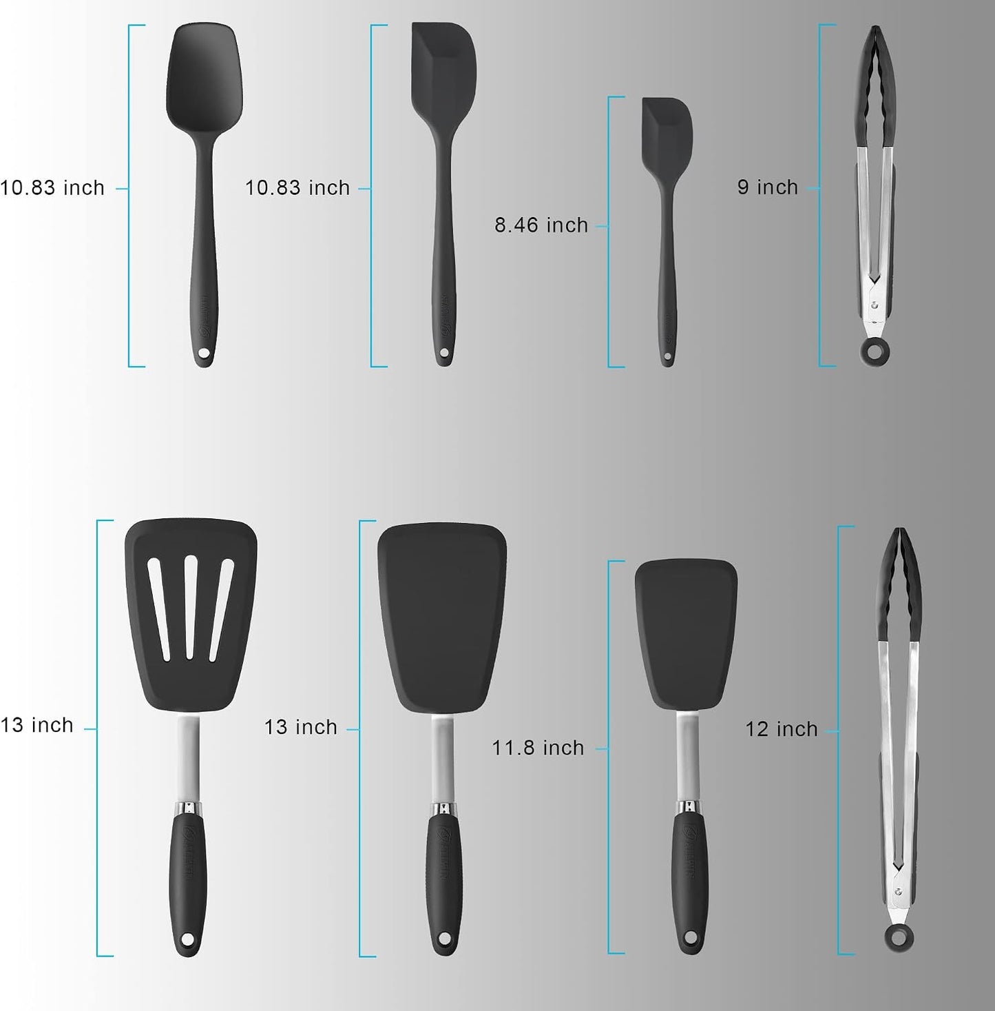 Silicone Spatula 3-piece Set, Ergonomic Handle High Heat-Resistant Spatulas, Non-stick Rubber Spatulas with Stainless Steel Core, Black