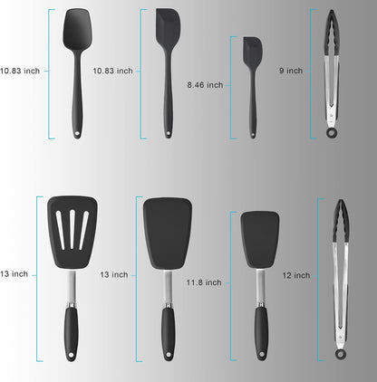 Silicone Spatula 3-piece Set, Ergonomic Handle High Heat-Resistant Spatulas, Non-stick Rubber Spatulas with Stainless Steel Core, Black