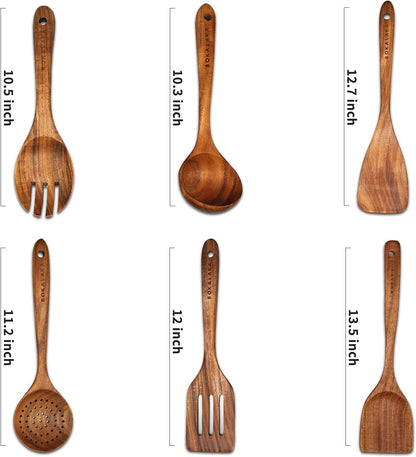 Wooden Spoons for Cooking, Natural Teak Wooden Kitchen Utensils Set Wooden Utensils for Cooking Wooden Cooking Utensils Wooden Spatulas for Cooking (10)