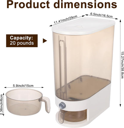 FMOACEN 22 Lbs Rice Dispenser with Measuring Cup Large Airtight Cereal Dispenser Multifunctional Dry Food Storage Container for Rice Grains Soybean Corn Kitchen Pantry Organization