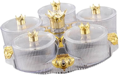 predolo Serving Tray Appetizer Platter with 5 Compartments Divided Plate Rotating Base Lid Suitable for Parties Living Room Home Decoration, Clear