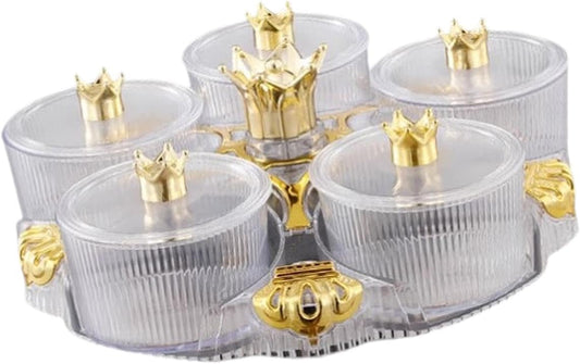 predolo Serving Tray Appetizer Platter with 5 Compartments Divided Plate Rotating Base Lid Suitable for Parties Living Room Home Decoration, Clear