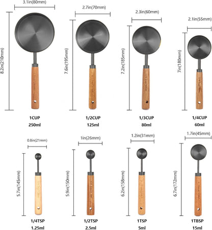 Gold Measuring Cups and Spoons Set with Fragrant Wood Handles, Premium Stainless Steel Measuring Spoons and Measuring Cups Set, For Cooking and Baking in the Kitchen (8 Piece)