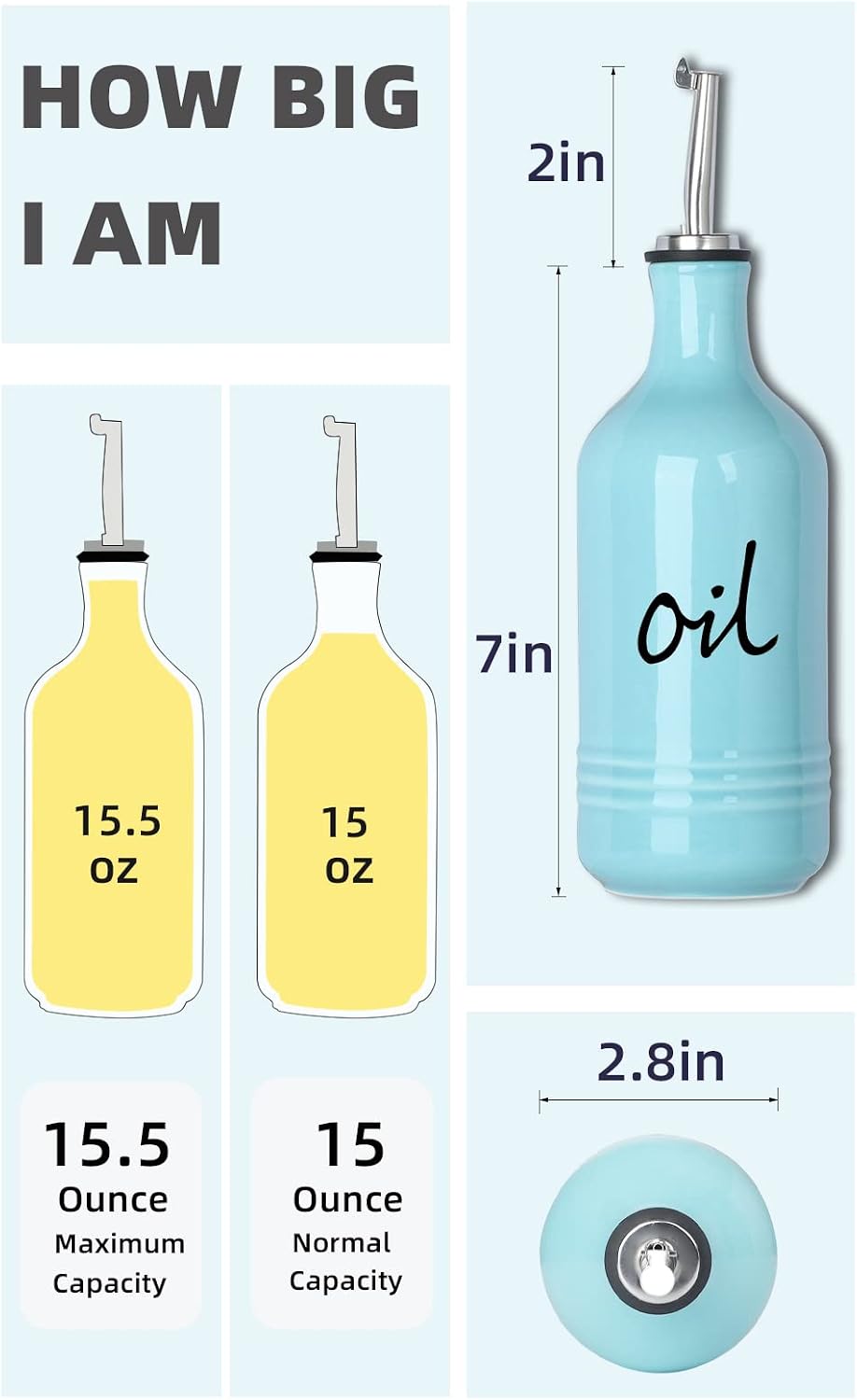 Farmhouse Ceramic Oil and Vinegar Dispenser Bottle Set, Perfect for Storage of Oil and Vinegar,15 oz (White)