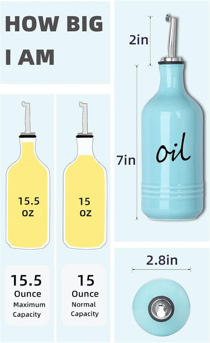 Farmhouse Ceramic Oil and Vinegar Dispenser Bottle Set, Perfect for Storage of Oil and Vinegar,15 oz (White)