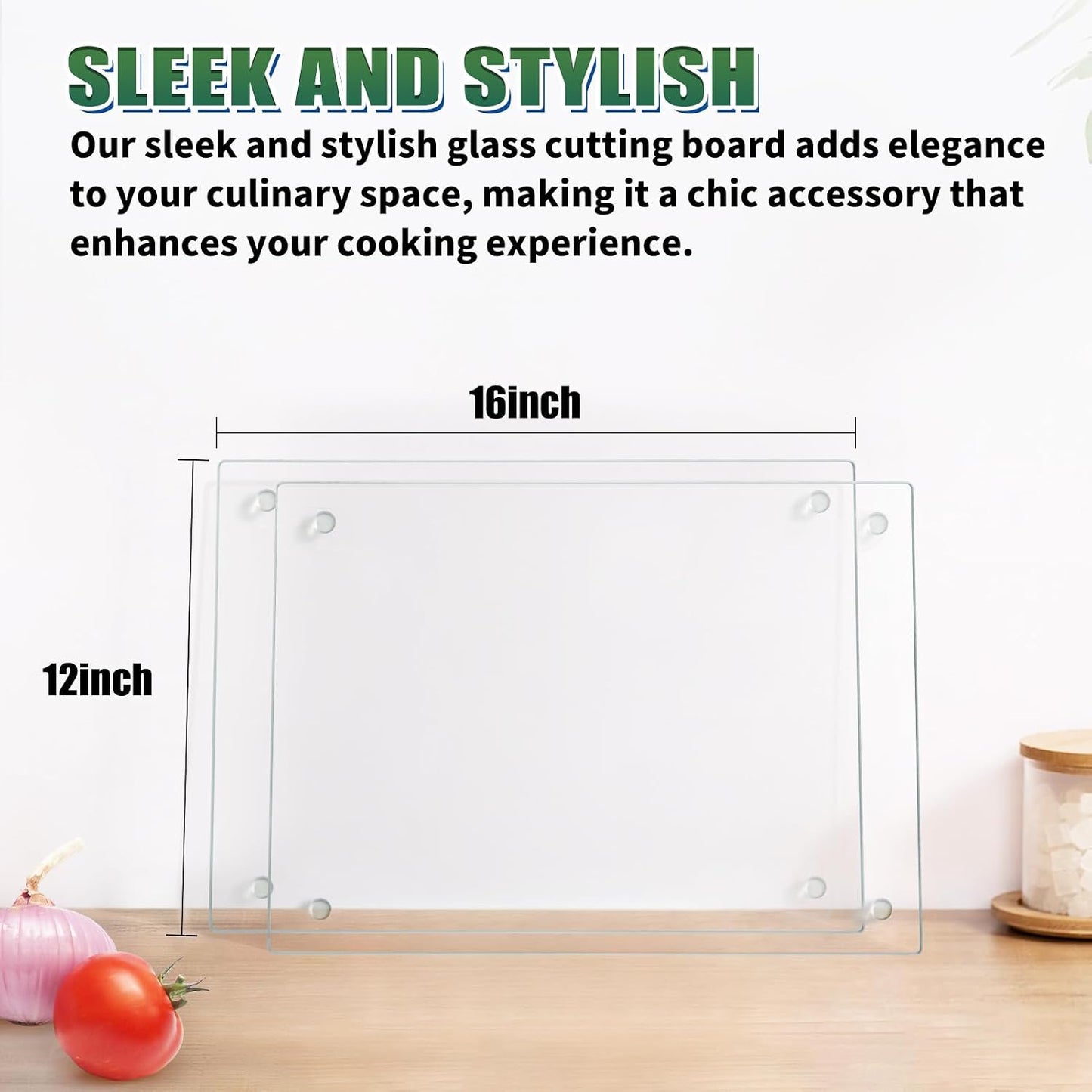 Seelenruhe Tempered Glass Cutting Boards for Kitchen Counter, Clear Cutting Boards for Countertop, Non-Slip, Heat-Resistant, Easy to Clean, Kitchen Decoration, 16x12 & 12x8 2PCS