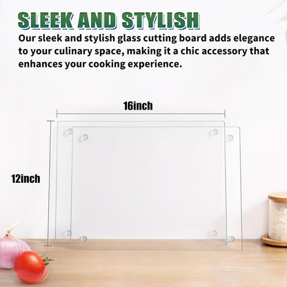 Seelenruhe Tempered Glass Cutting Boards for Kitchen Counter, Clear Cutting Boards for Countertop, Non-Slip, Heat-Resistant, Easy to Clean, Kitchen Decoration, 16x12 & 12x8 2PCS