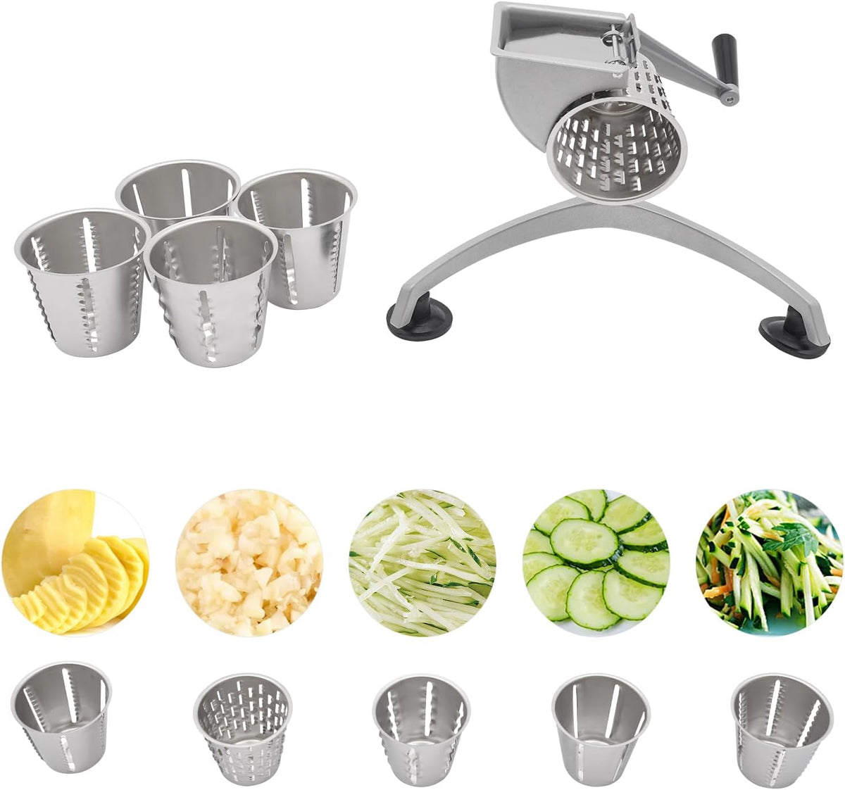 DYRABREST Manual Vegetable Cutter Rotary Cheese Grater Shredder Vegetable Fruit Chopper Cutter Machine Manual Cheese Grating Tool Multifunctional Food Grinder with 5 Drum Blades