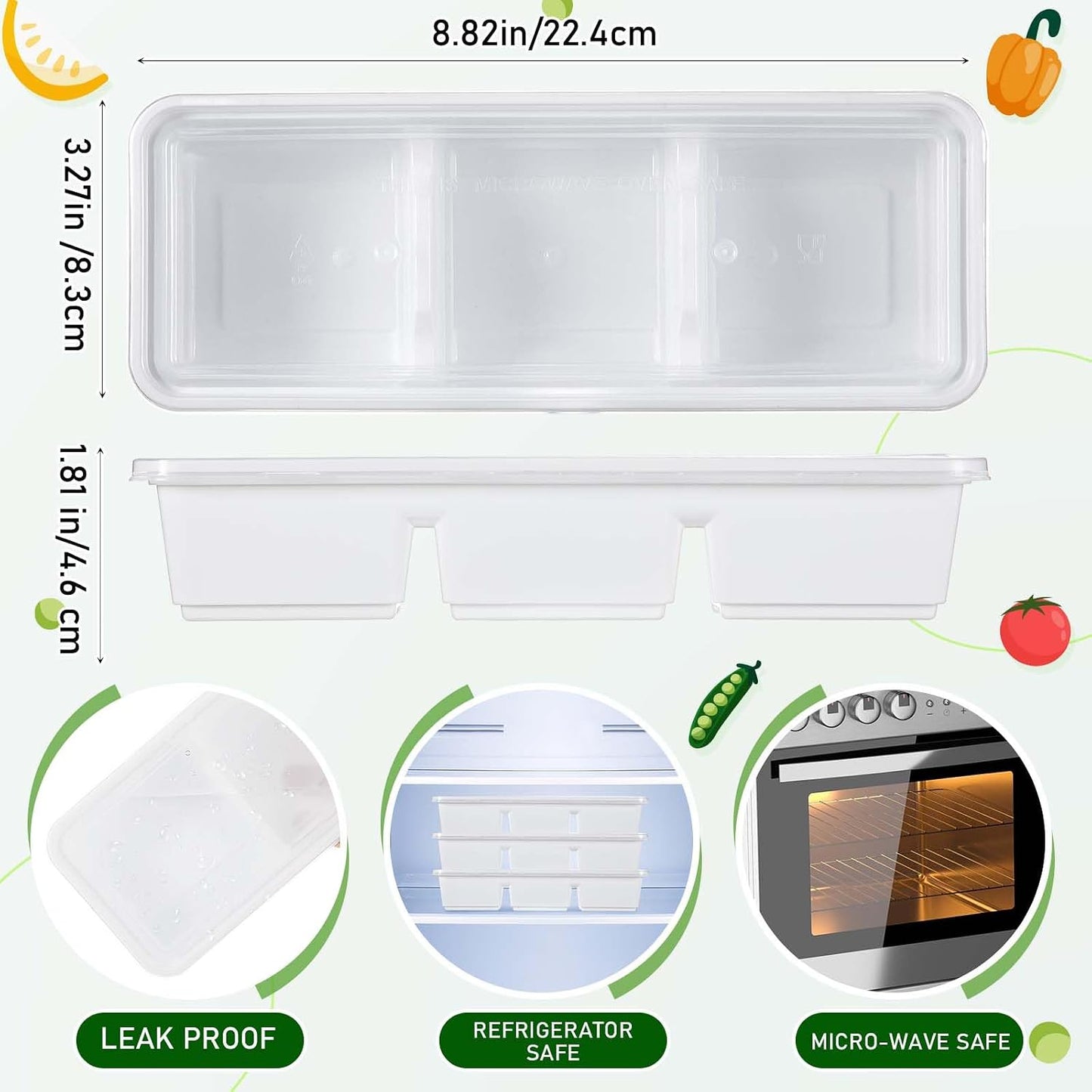 Hushee 10 Pack 17 oz Small Meal Prep Containers with 3 Compartments Snack Containers with Lid Disposable Plastic Bento Box Travel Lunch Food Boxes Stackable for Office Picnic (Black)