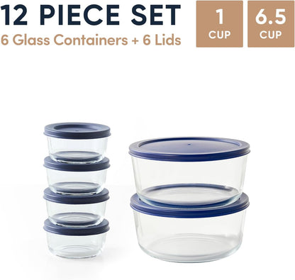 6-Piece Glass Food Storage Containers Set (3 Containers + 3 BPA-Free Lids) | 2-Cup, Leakproof | Microwave, Freezer, Oven & Dishwasher Safe | Ideal for Meal Prep & Pantry Organization, Pistachio
