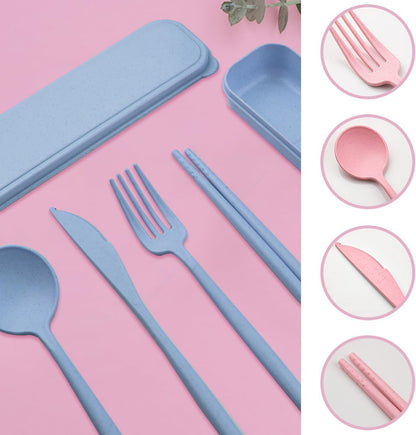 ELANE 4 Sets Reusable Travel Utensils Set with Case,Camping Cutlery Set Reusable Cutlery Set with Case,Utensil Sets for Lunch Picnic Daily Use Outdoor