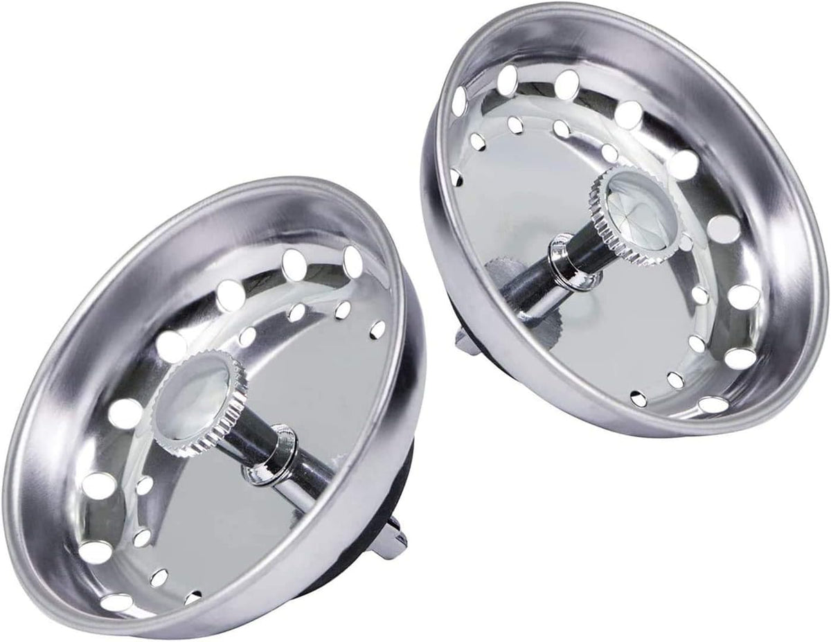 Highcraft 97333 Kitchen Sink Basket Strainer Replacement for Standard Drains (3.25 Inch) Chrome Plated Stainless Steel Body With Rubber Stopper, 3.25"
