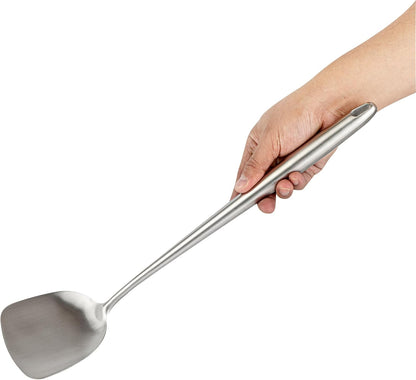 Restaurantware Stainless Steel Wok Spatula 17 Inch Long Handle Cooking Utensil, Heat-Resistant, Dishwasher-Friendly Wok Accessory, Silver Kitchen Tool for Stir-Fry