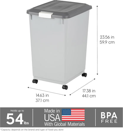 IRIS USA Dog Food Storage Container, 2 Pack, Up to 30 lbs Each, Airtight Seal for Freshness, Wheels for Rolling, Easy One Hand Opening, Made in USA, BPA Free, Clear/Black